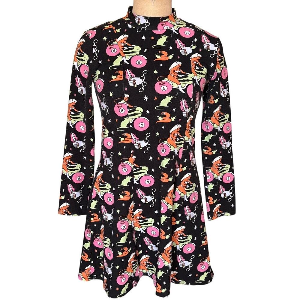 Nooworks "Mean Machine" Fit and Flare Knit Jersey Dress Whimsical Goth Size XL
